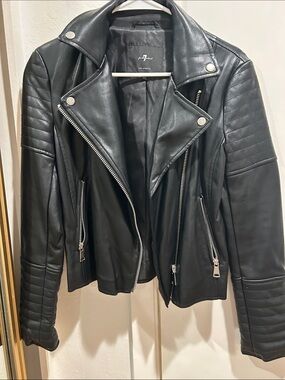 7 For All Mankind Black Quilted Leather Moto Jacket